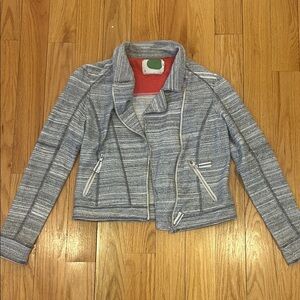 Anthropologie Striped Gray Moto Jacket with Coral Lining